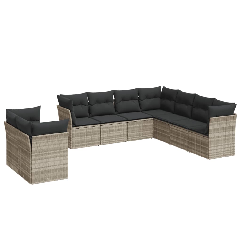 vidaXL Set muebles jardín 9 pzas y cojines ratán sintético gris claro