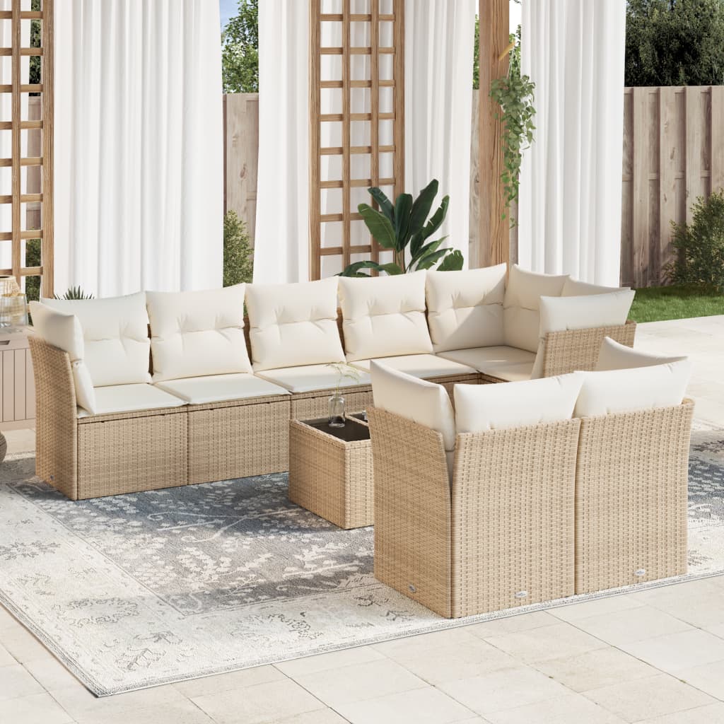 vidaXL Set de sofás de jardín 9 pzas con cojines ratán sintético beige