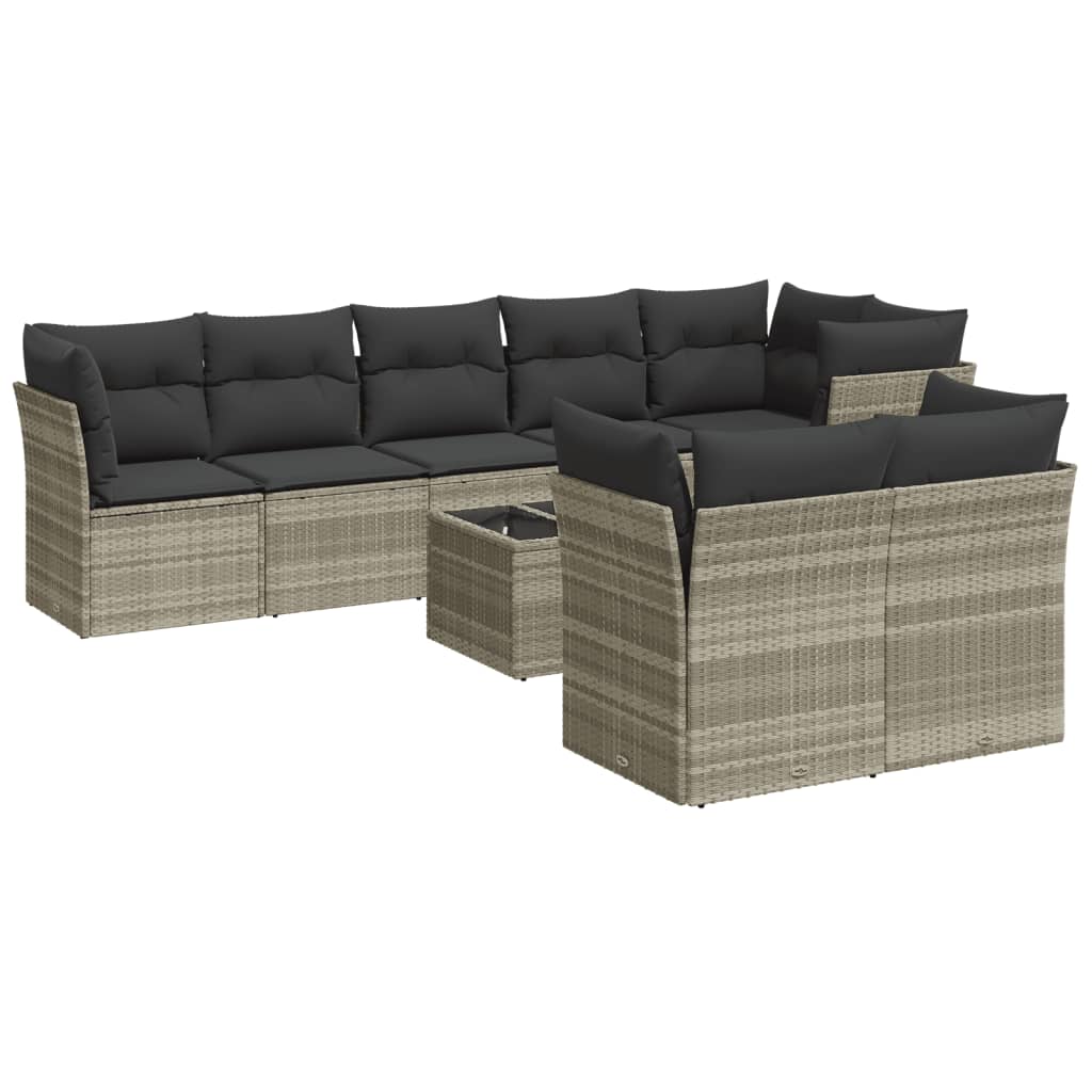 vidaXL Set muebles jardín 9 pzas y cojines ratán sintético gris claro