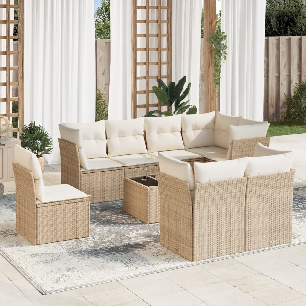 vidaXL Set de sofás de jardín 9 pzas con cojines ratán sintético beige