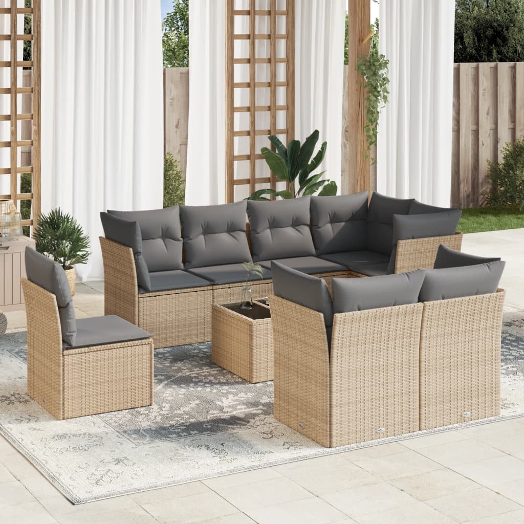 vidaXL Set de sofás de jardín 9 pzas con cojines ratán sintético beige