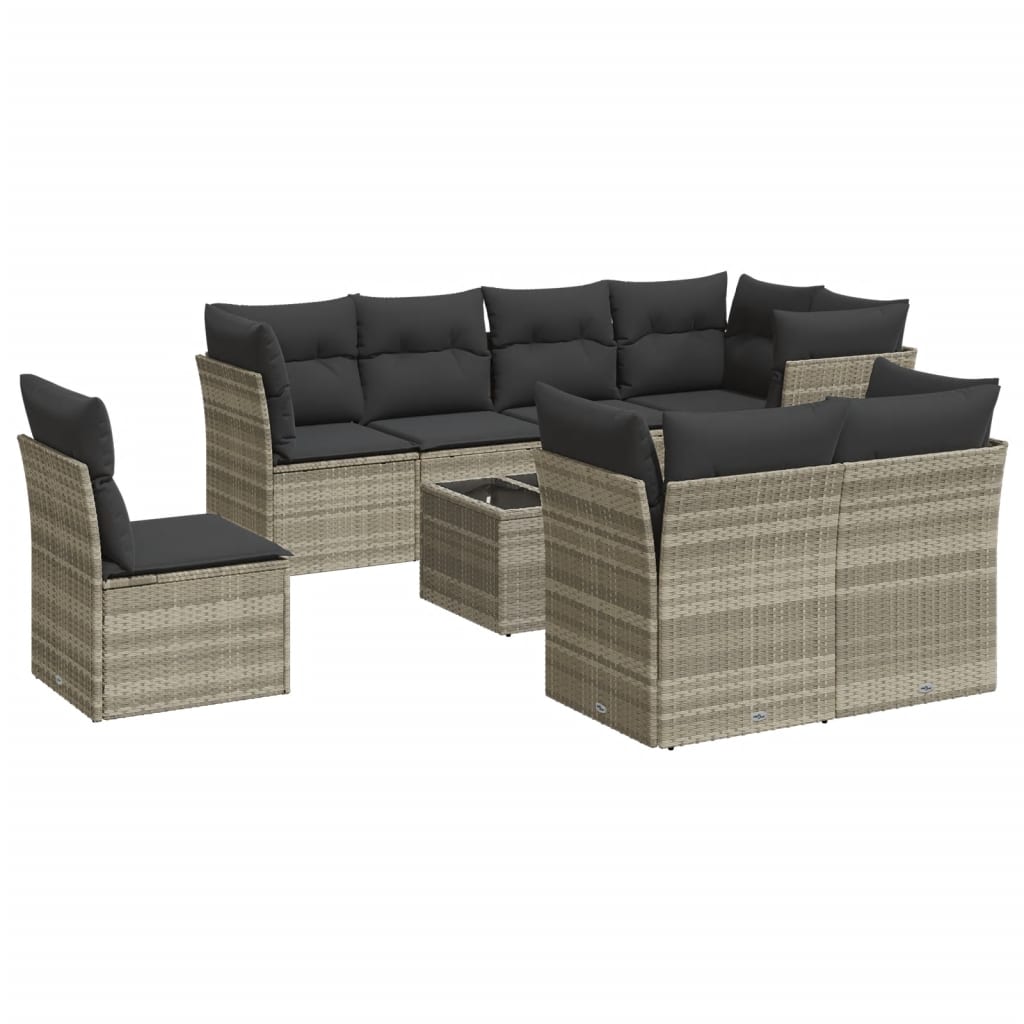 vidaXL Set muebles jardín 9 pzas y cojines ratán sintético gris claro