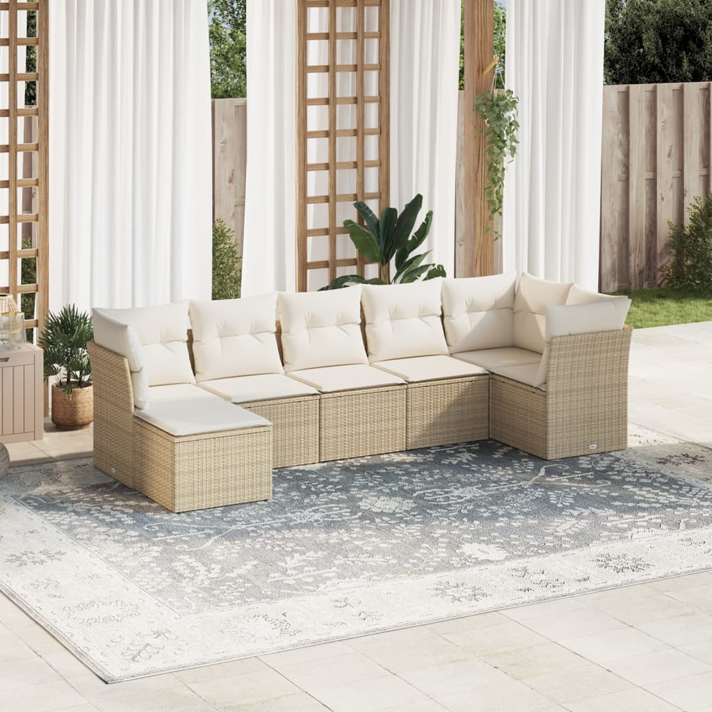 vidaXL Set sofás de jardín 7 piezas y cojines ratán sintético beige