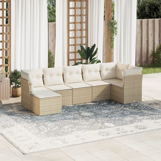 vidaXL Set sofás de jardín 7 piezas y cojines ratán sintético beige