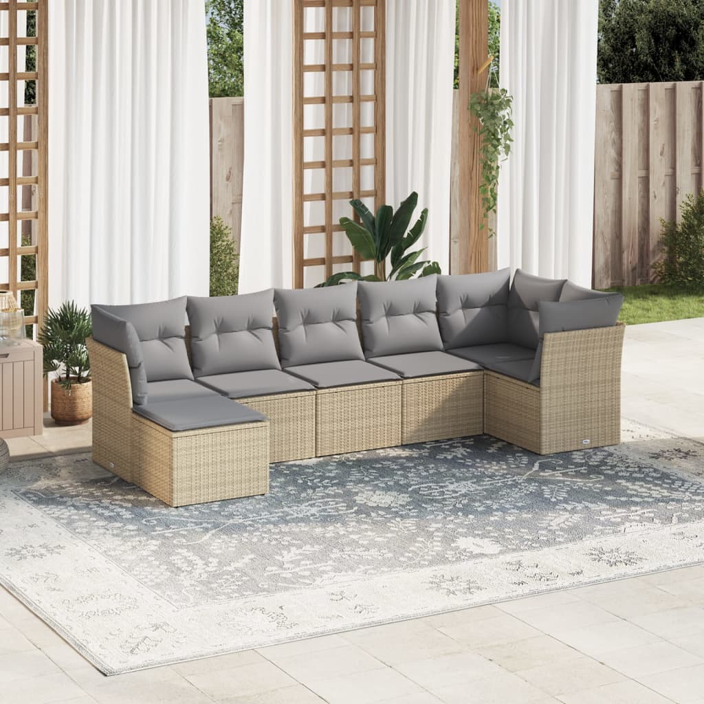 vidaXL Set sofás de jardín 7 piezas y cojines ratán sintético beige