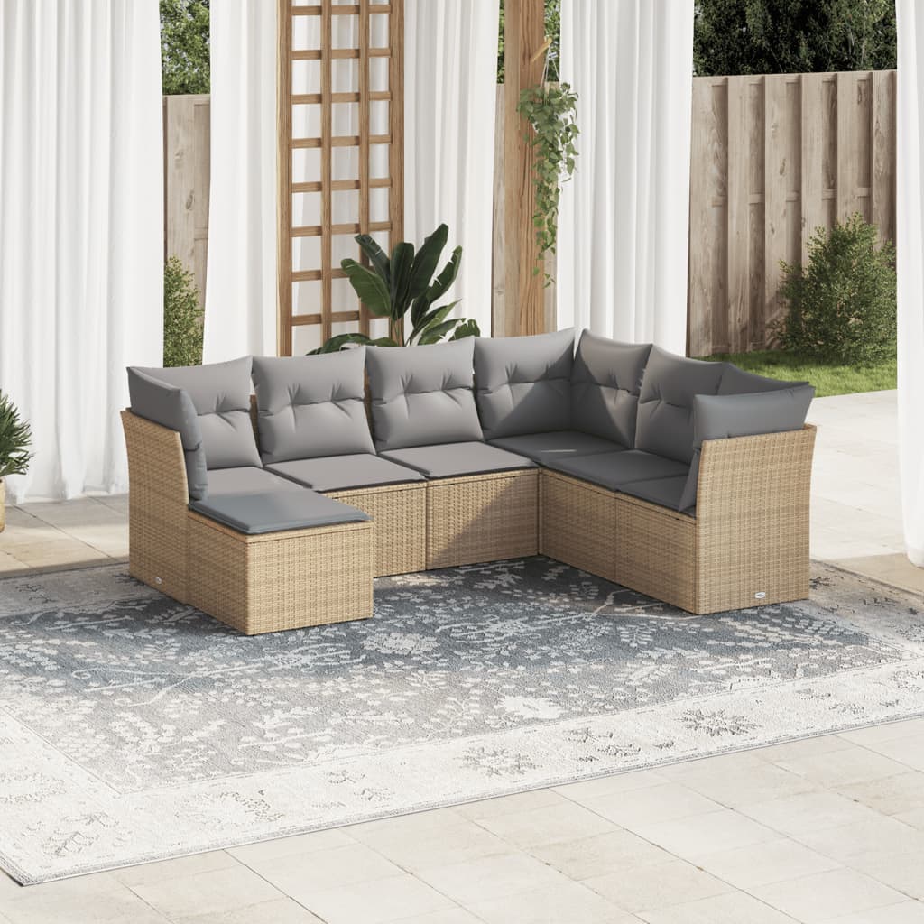 vidaXL Set sofás de jardín 7 piezas y cojines ratán sintético beige