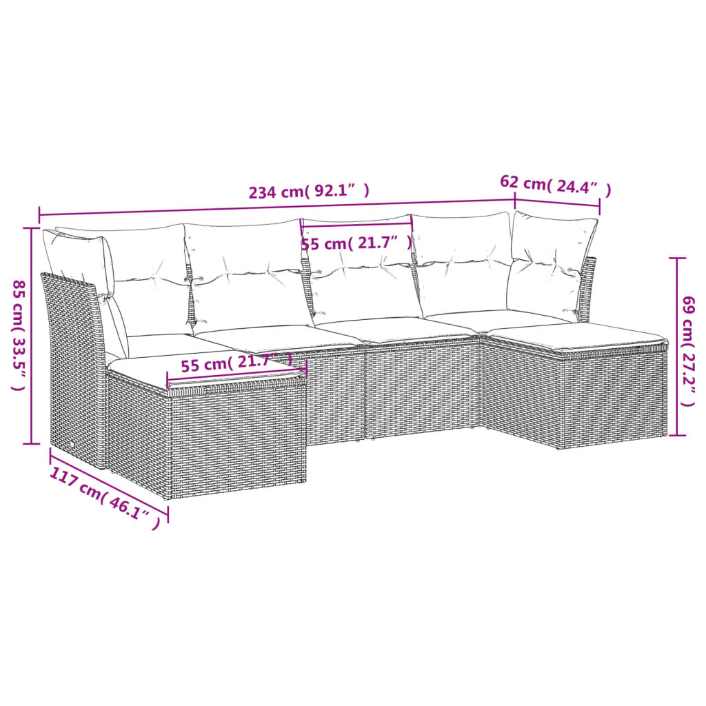 vidaXL Set sofás de jardín 6 piezas y cojines ratán sintético marrón