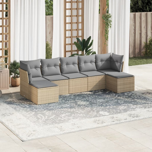 vidaXL Set sofás de jardín 7 piezas y cojines ratán sintético beige