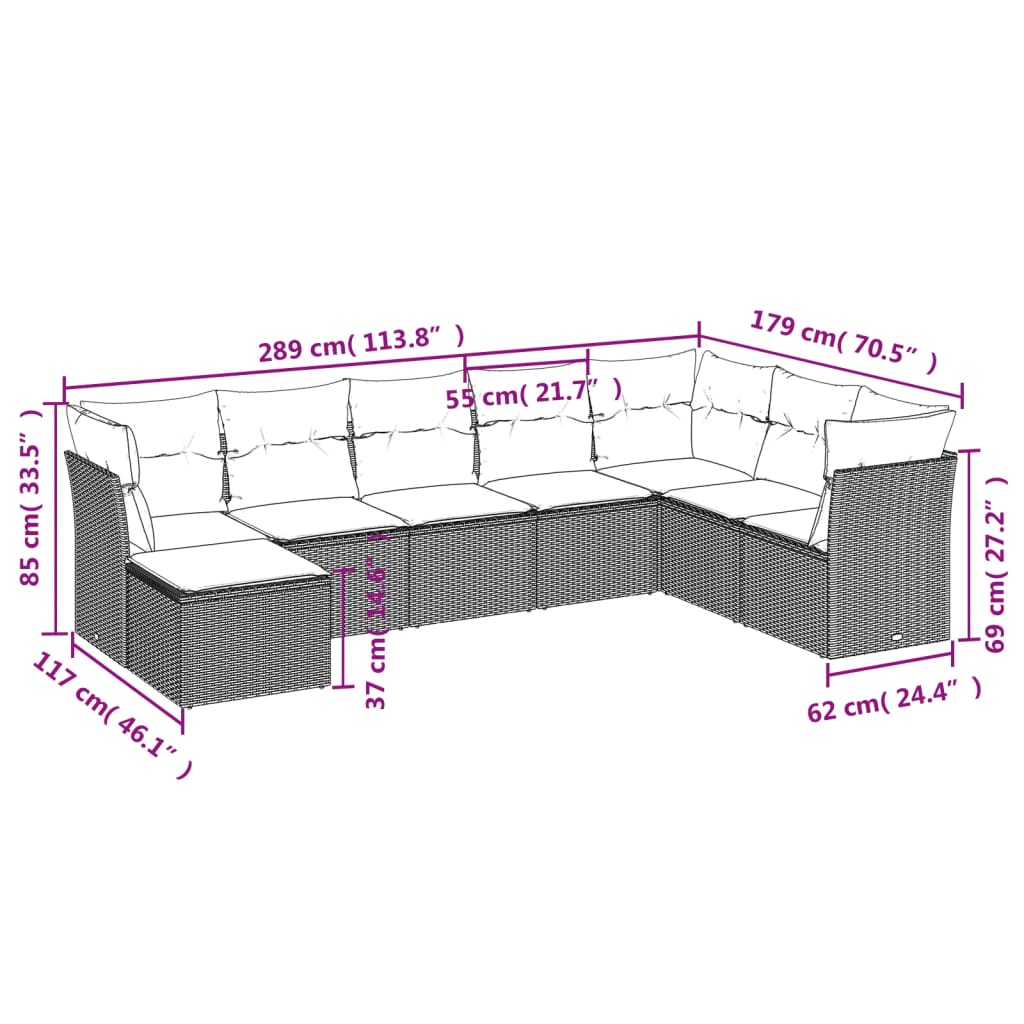 vidaXL Set de sofás de jardín 8 piezas y cojines ratán sintético negro