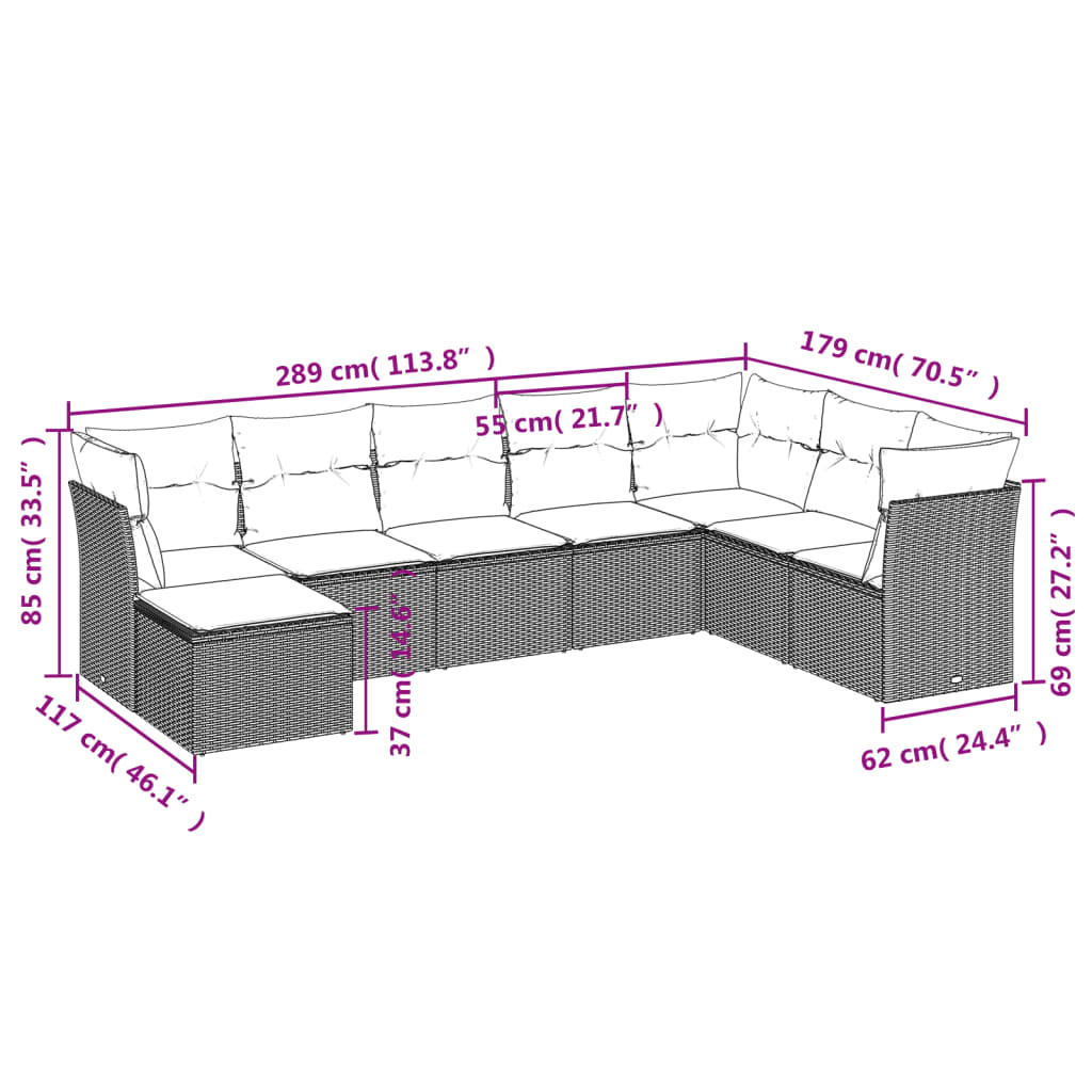 vidaXL Set de sofás de jardín 8 piezas y cojines ratán sintético negro