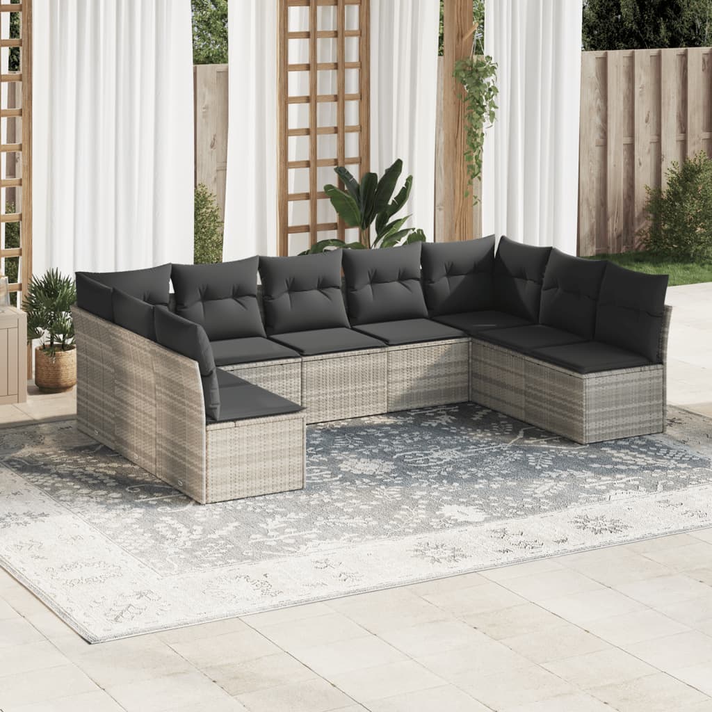 vidaXL Set muebles jardín 9 pzas y cojines ratán sintético gris claro