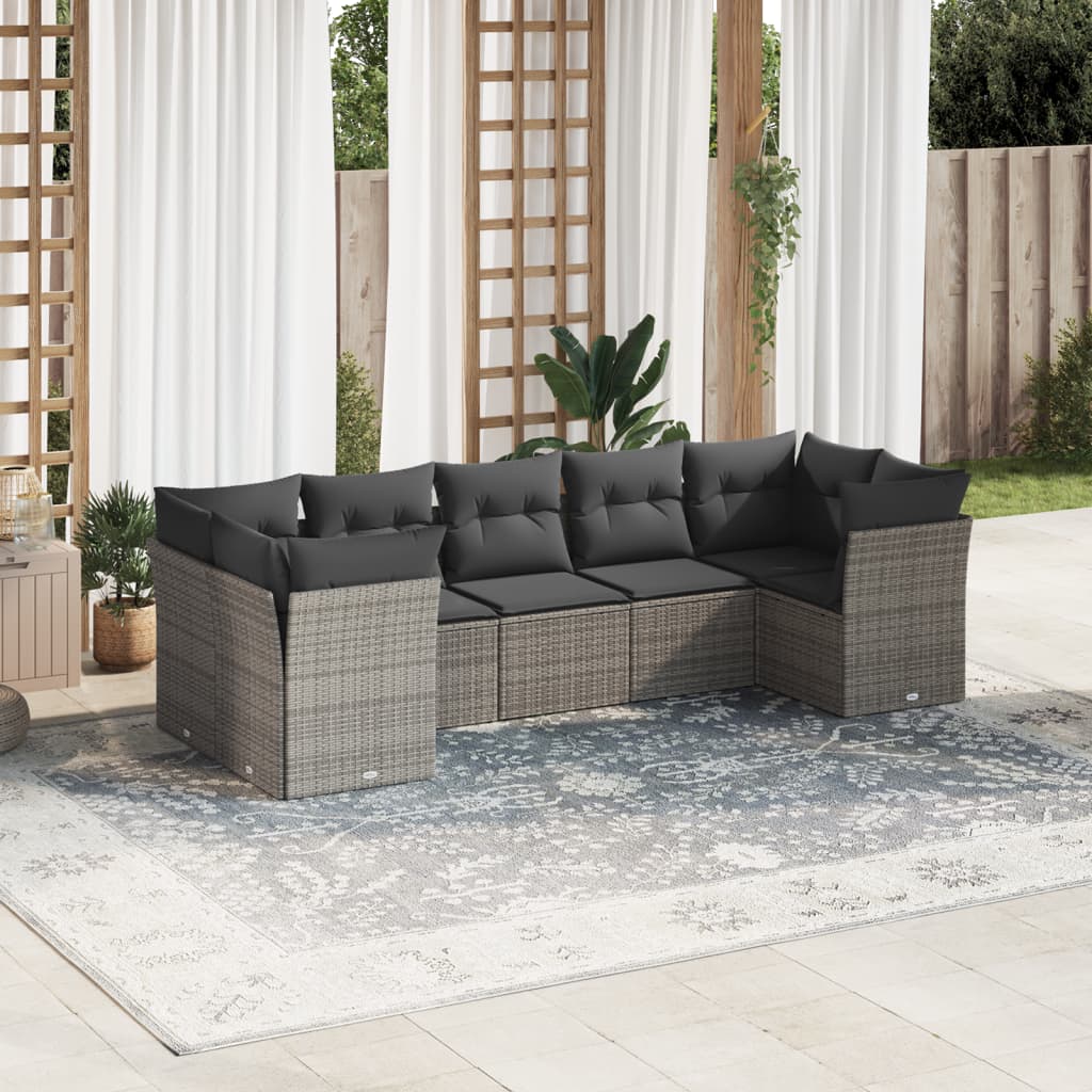 vidaXL Set de sofás de jardín 7 piezas con cojines ratán PE gris