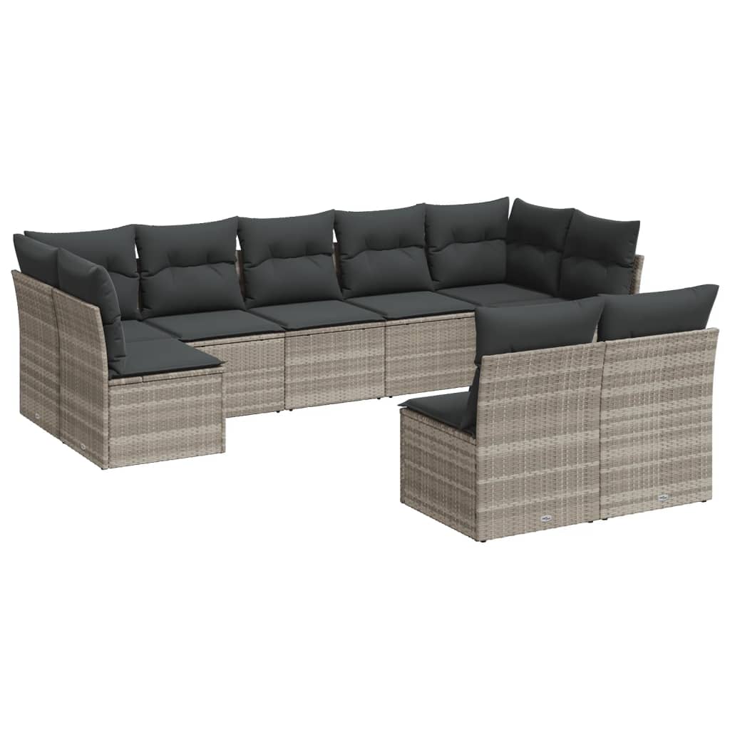 vidaXL Set muebles jardín 9 pzas y cojines ratán sintético gris claro