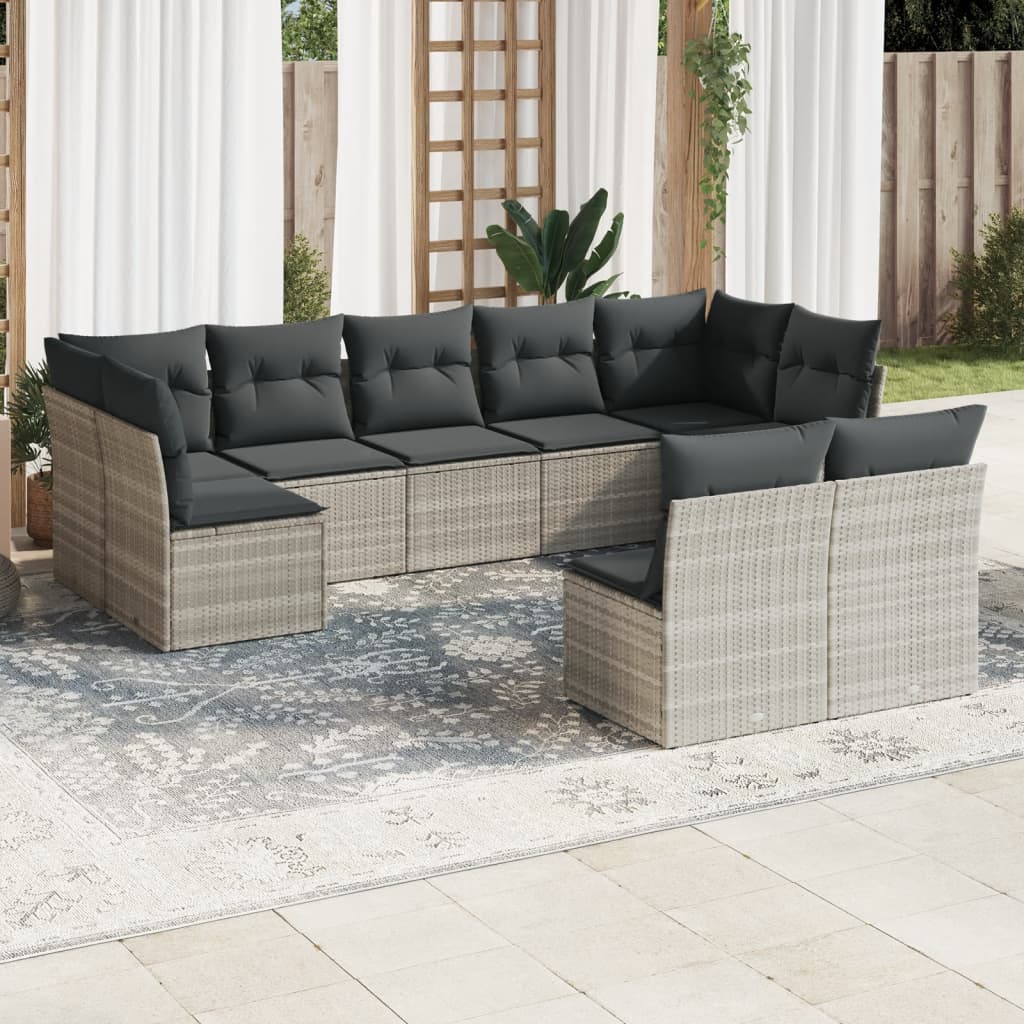 vidaXL Set muebles jardín 9 pzas y cojines ratán sintético gris claro