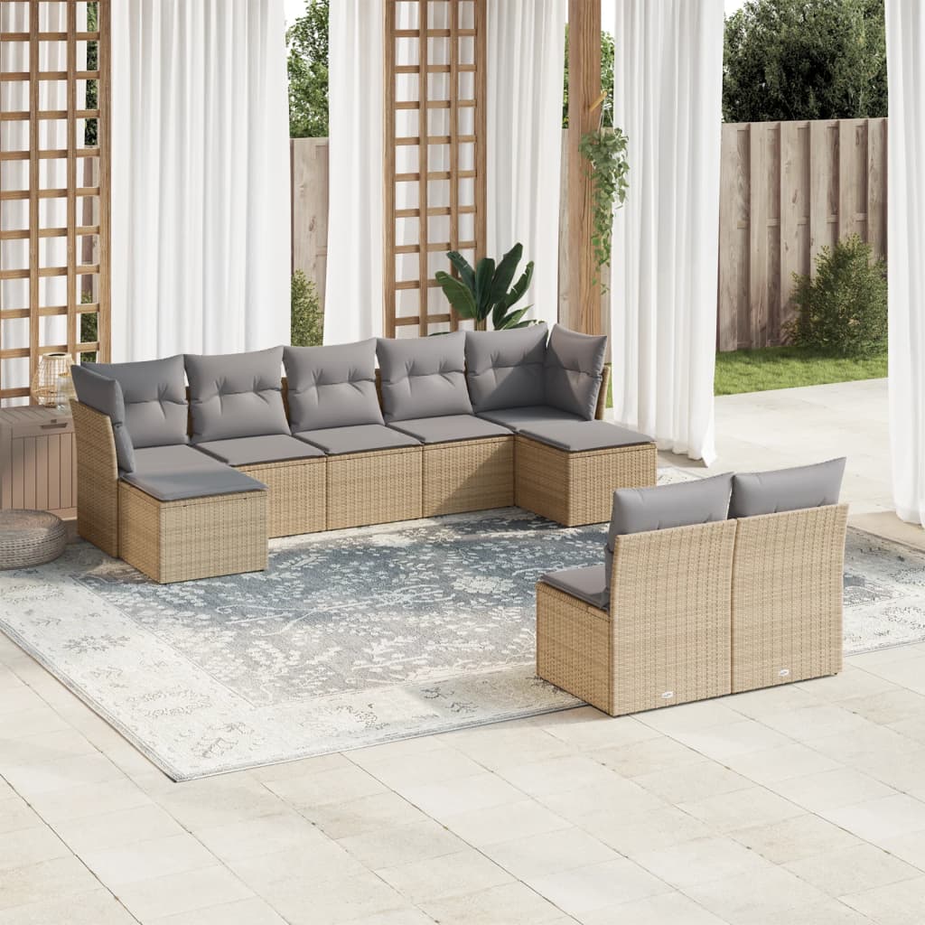 vidaXL Set de sofás de jardín 9 pzas con cojines ratán sintético beige