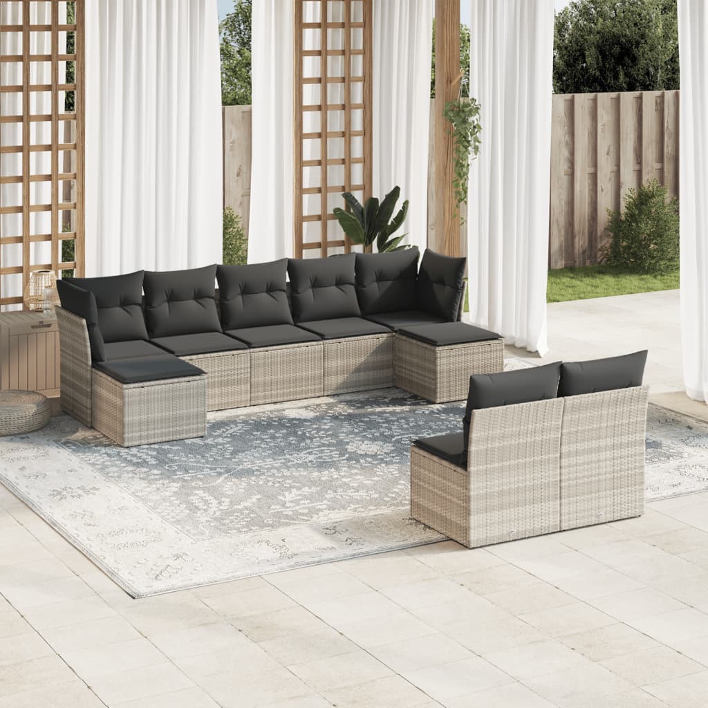 vidaXL Set muebles jardín 9 pzas y cojines ratán sintético gris claro