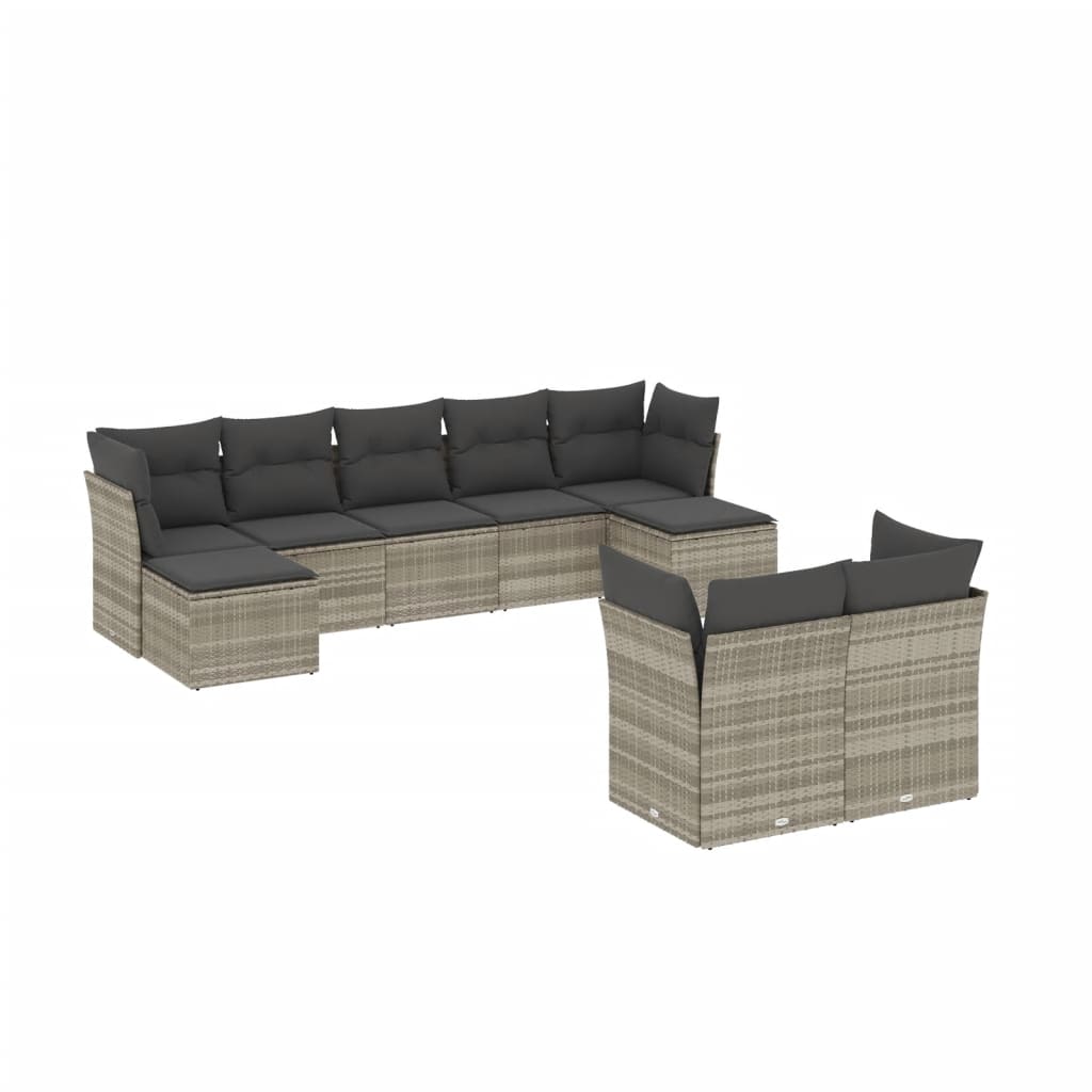 vidaXL Set muebles jardín 9 pzas y cojines ratán sintético gris claro