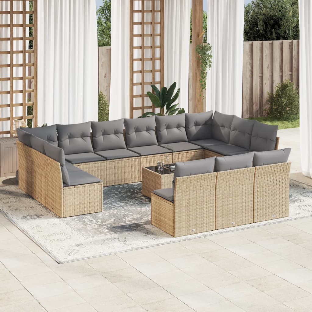 vidaXL Set sofás de jardín 14 pzas con cojines ratán sintético beige