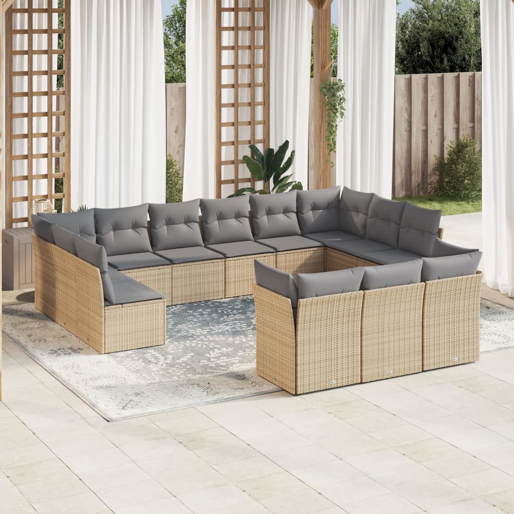 vidaXL Set sofás de jardín con cojines 13 pzas ratán sintético beige