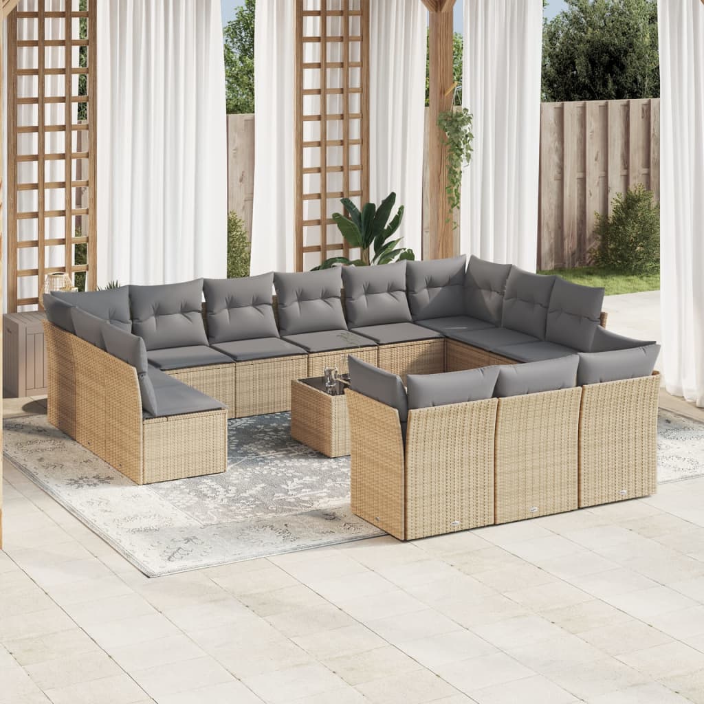 vidaXL Set sofás de jardín 14 pzas con cojines ratán sintético beige