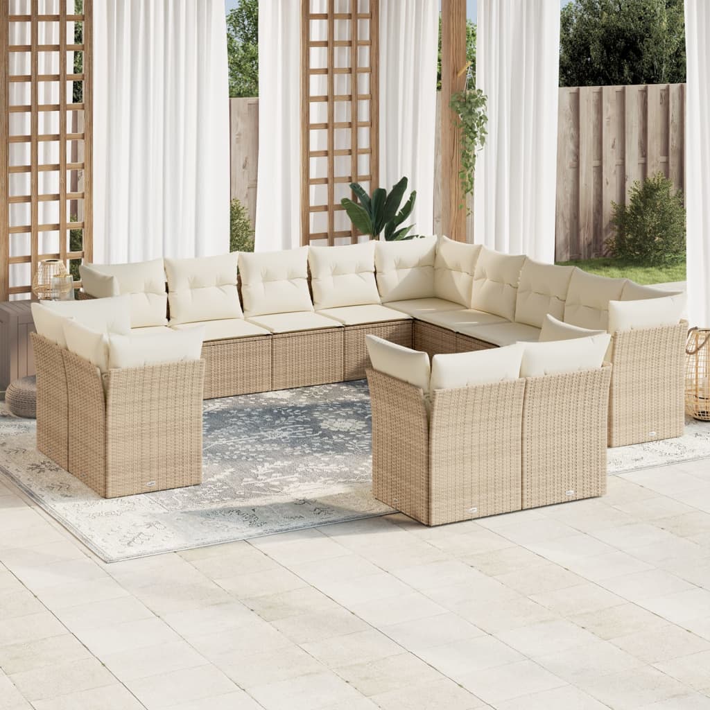 vidaXL Set sofás de jardín con cojines 13 pzas ratán sintético beige