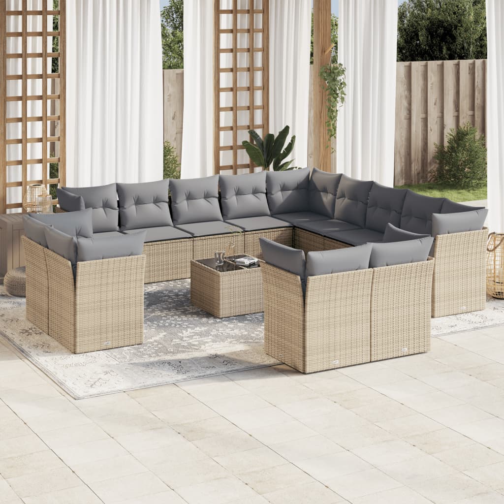 vidaXL Set sofás de jardín 14 pzas con cojines ratán sintético beige