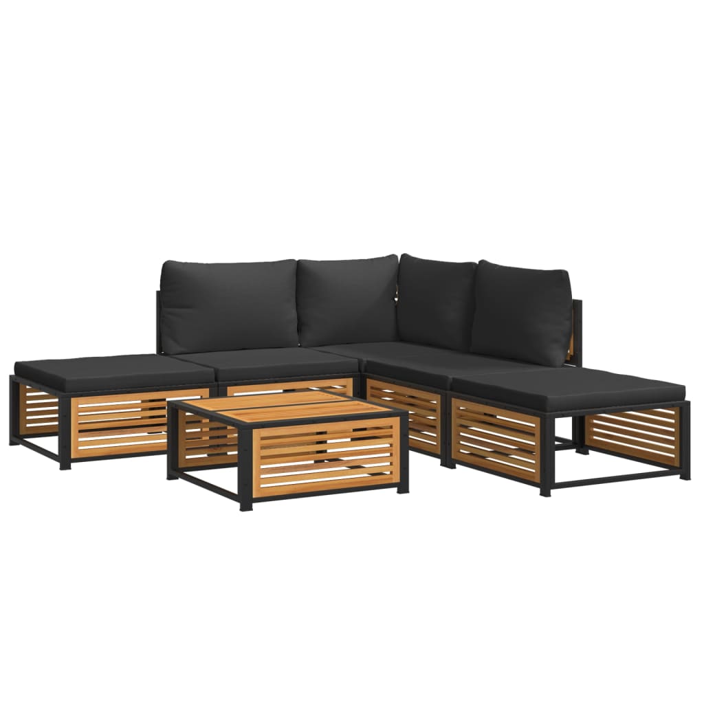 vidaXL Set de sofás de jardín con cojines 6 pzas madera maciza acacia