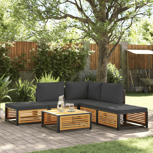 vidaXL Set de sofás de jardín con cojines 6 pzas madera maciza acacia