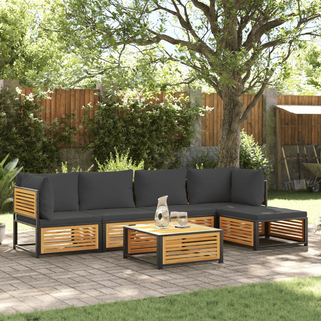 vidaXL Set de sofás de jardín con cojines 6 pzas madera maciza acacia