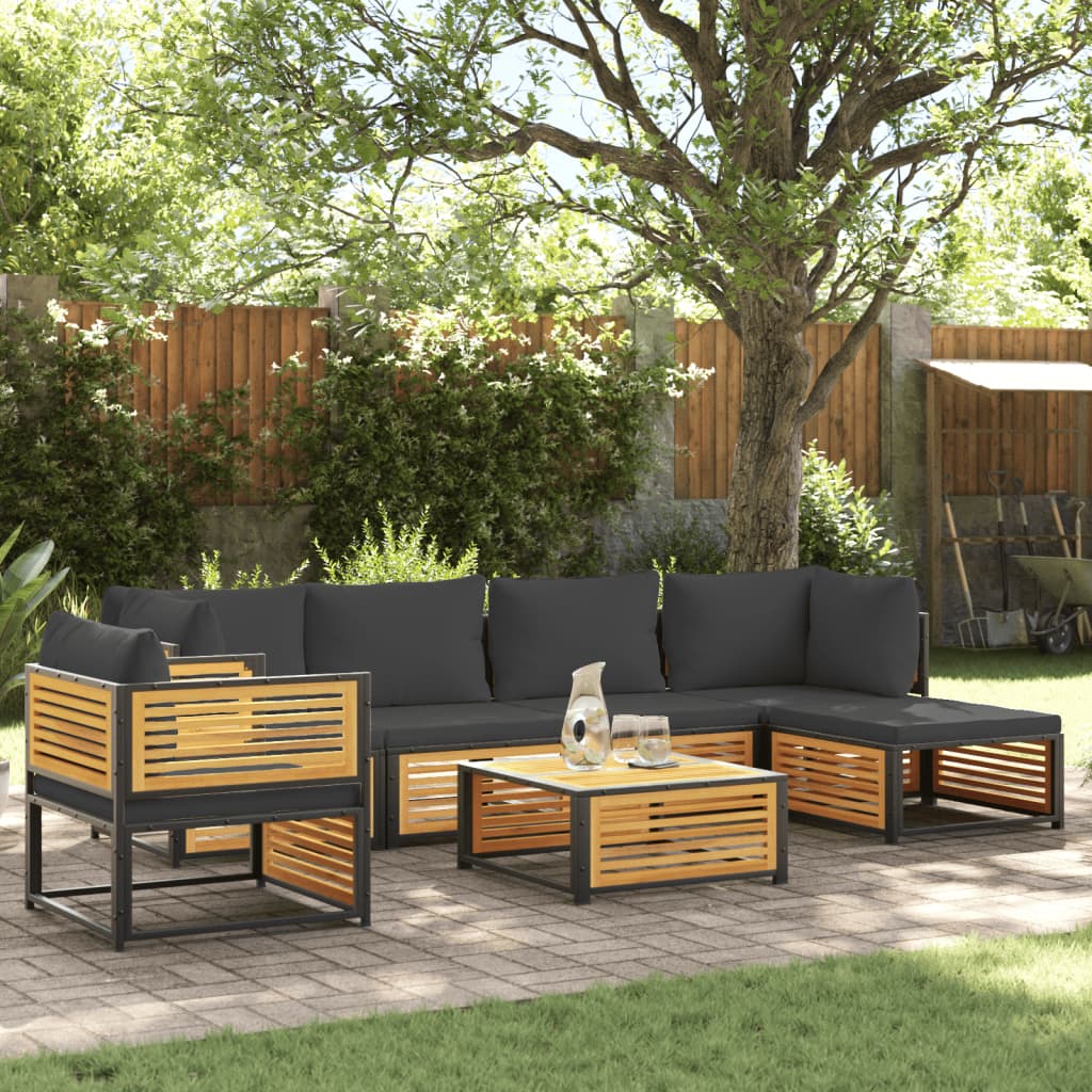 vidaXL Set de sofás de jardín con cojines 7 pzas madera maciza acacia