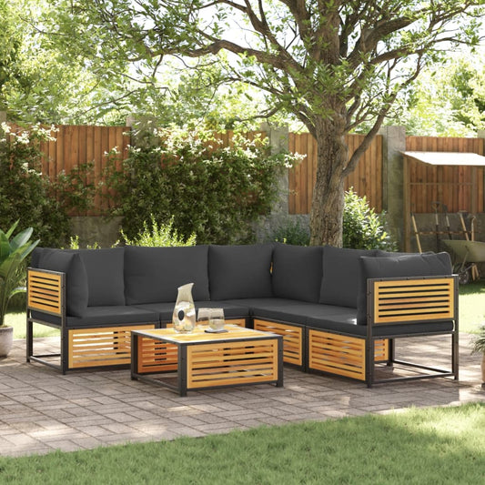 vidaXL Set de sofás de jardín con cojines 6 pzas madera maciza acacia