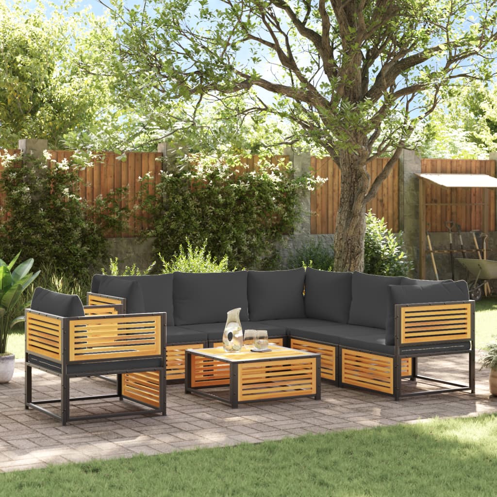 vidaXL Set de sofás de jardín con cojines 7 pzas madera maciza acacia