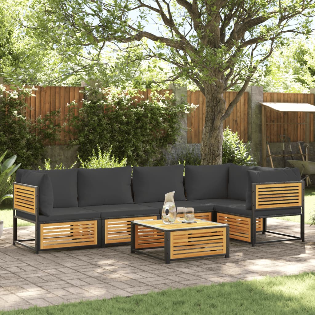 vidaXL Set de sofás de jardín con cojines 6 pzas madera maciza acacia