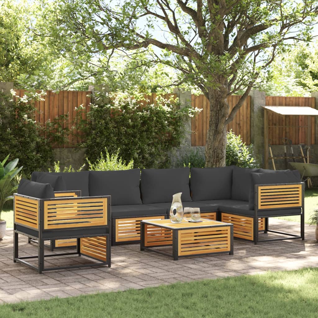 vidaXL Set de sofás de jardín con cojines 7 pzas madera maciza acacia