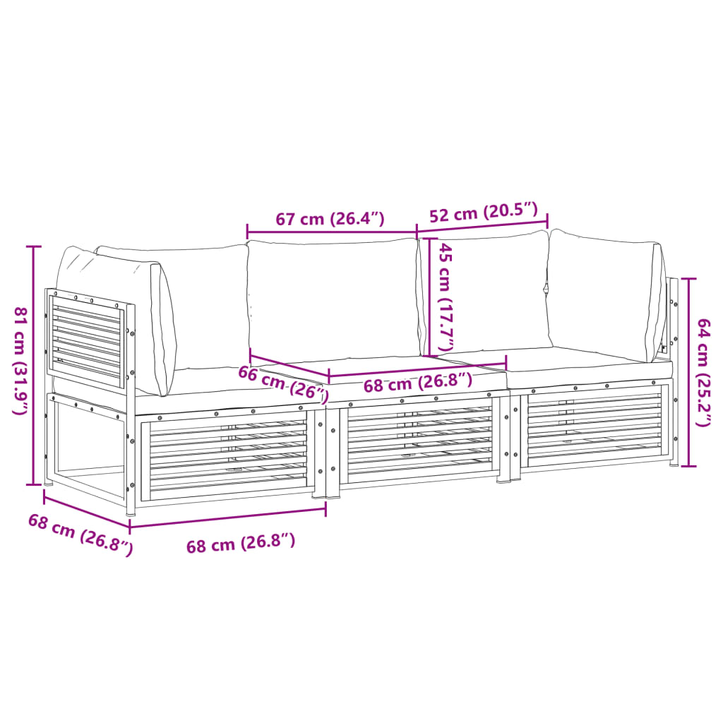 vidaXL Set de sofás de jardín con cojines 3 pzas madera maciza acacia