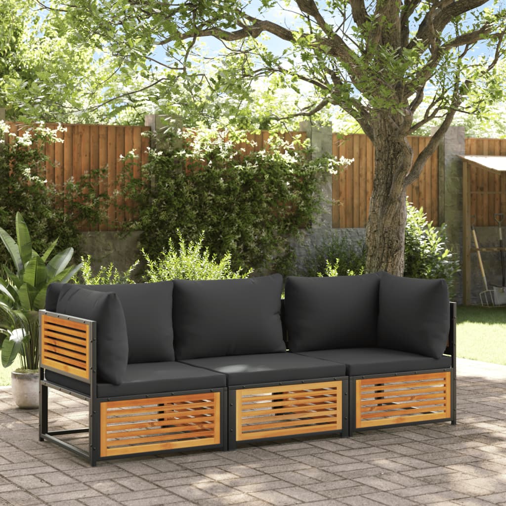 vidaXL Set de sofás de jardín con cojines 3 pzas madera maciza acacia