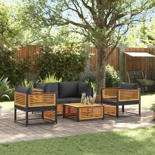 vidaXL Set de sofás de jardín con cojines 5 pzas madera maciza acacia