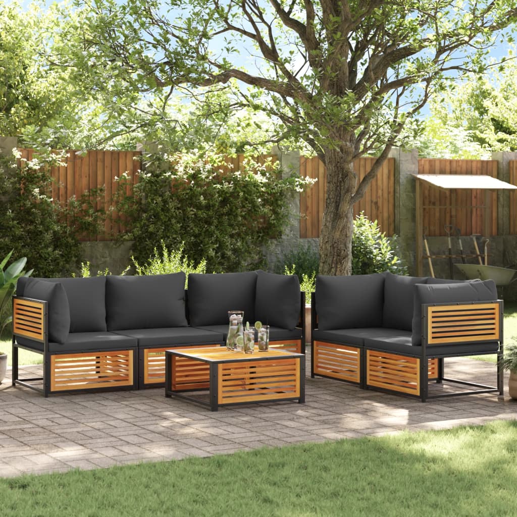 vidaXL Set de sofás de jardín con cojines 6 pzas madera maciza acacia