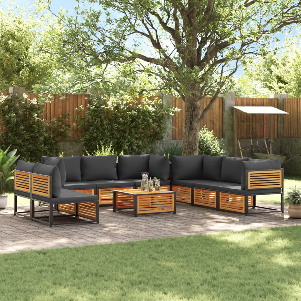 vidaXL Set de sofás de jardín con cojines 9 pzas madera maciza acacia