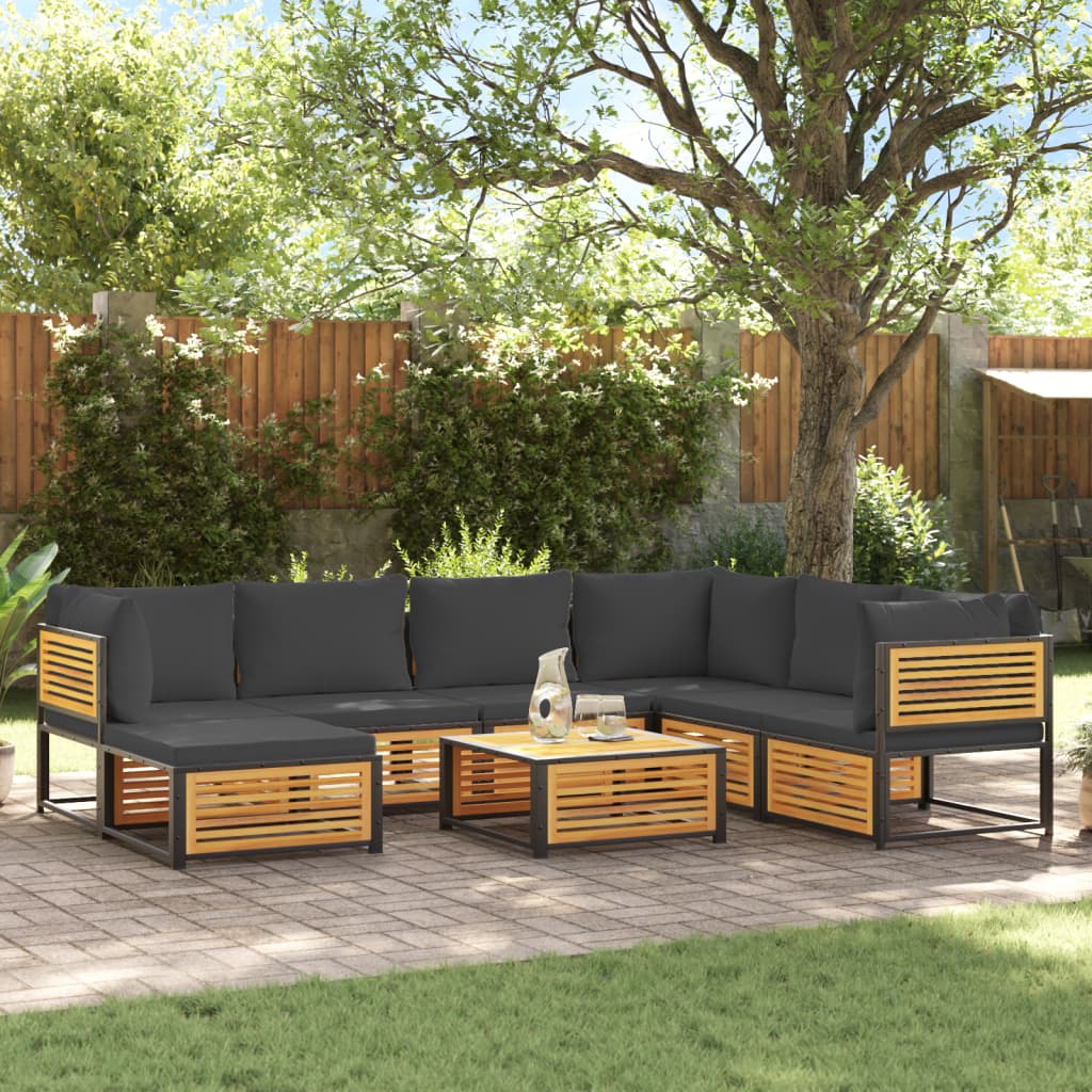 vidaXL Set de sofás de jardín con cojines 8 pzas madera maciza acacia