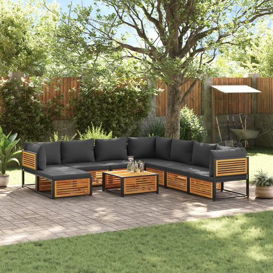 vidaXL Set de sofás de jardín con cojines 9 pzas madera maciza acacia