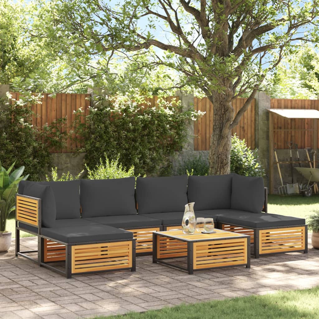 vidaXL Set de sofás de jardín con cojines 7 pzas madera maciza acacia