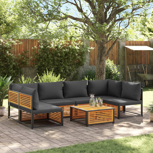 vidaXL Set de sofás de jardín con cojines 7 pzas madera maciza acacia