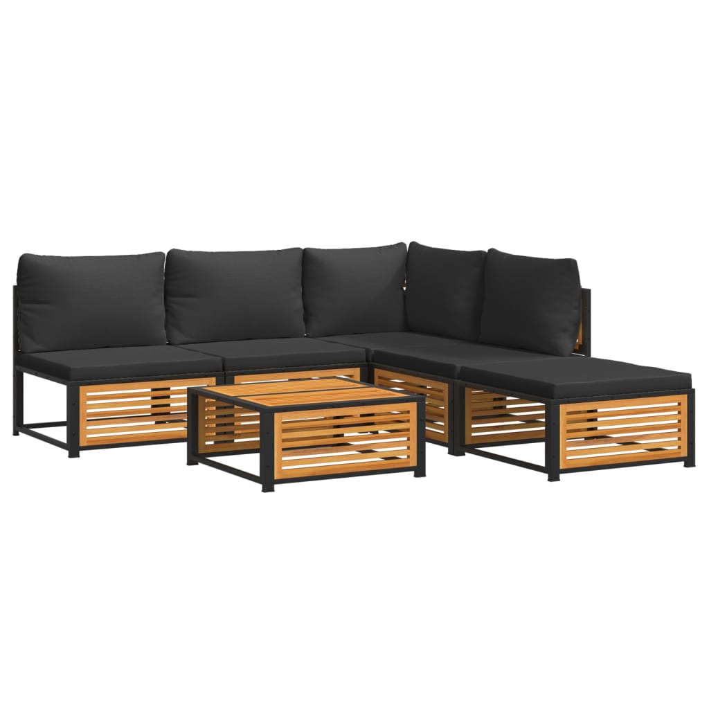 vidaXL Set de sofás de jardín con cojines 6 pzas madera maciza acacia