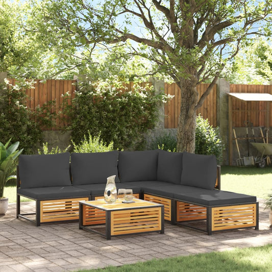 vidaXL Set de sofás de jardín con cojines 6 pzas madera maciza acacia