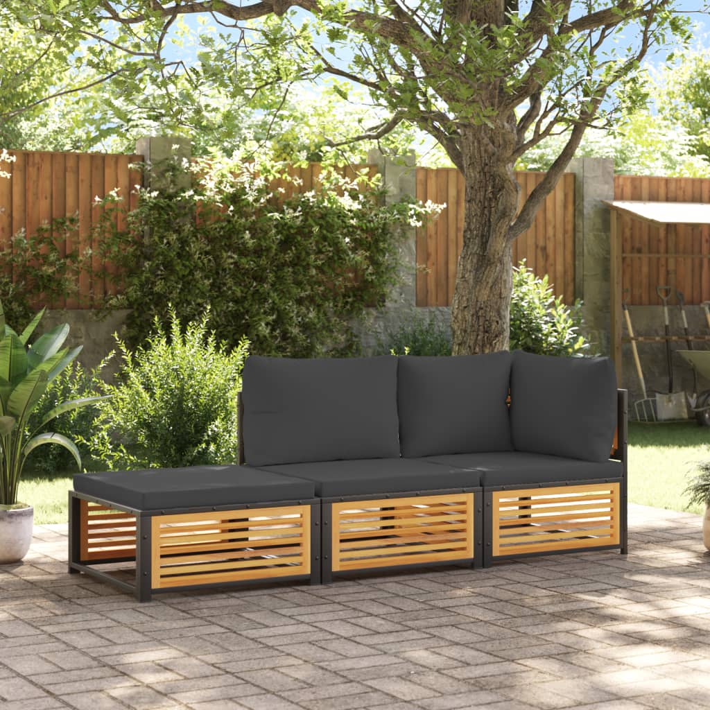 vidaXL Set de sofás de jardín con cojines 3 pzas madera maciza acacia