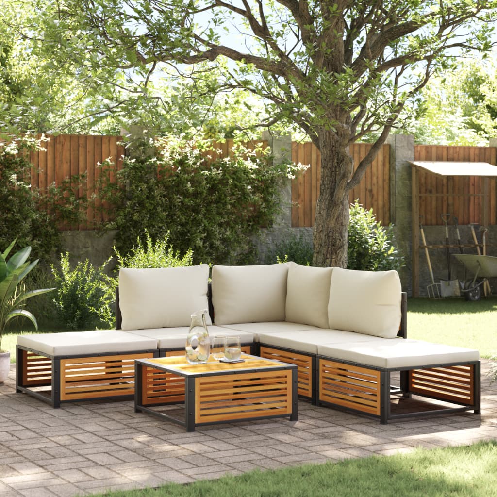 vidaXL Set de sofás de jardín con cojines 6 pzas madera maciza acacia