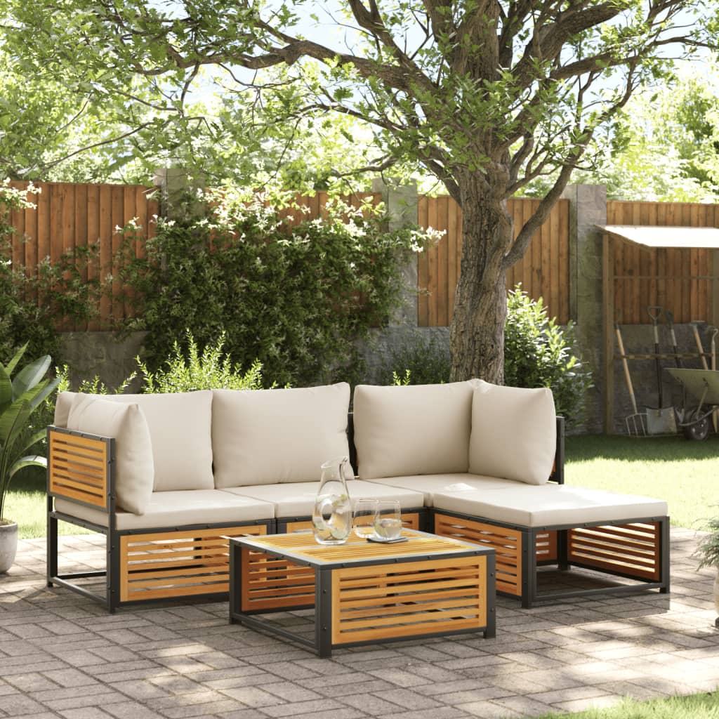 vidaXL Set de sofás de jardín con cojines 5 pzas madera maciza acacia