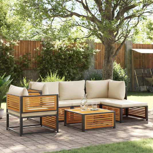 vidaXL Set de sofás de jardín con cojines 6 pzas madera maciza acacia