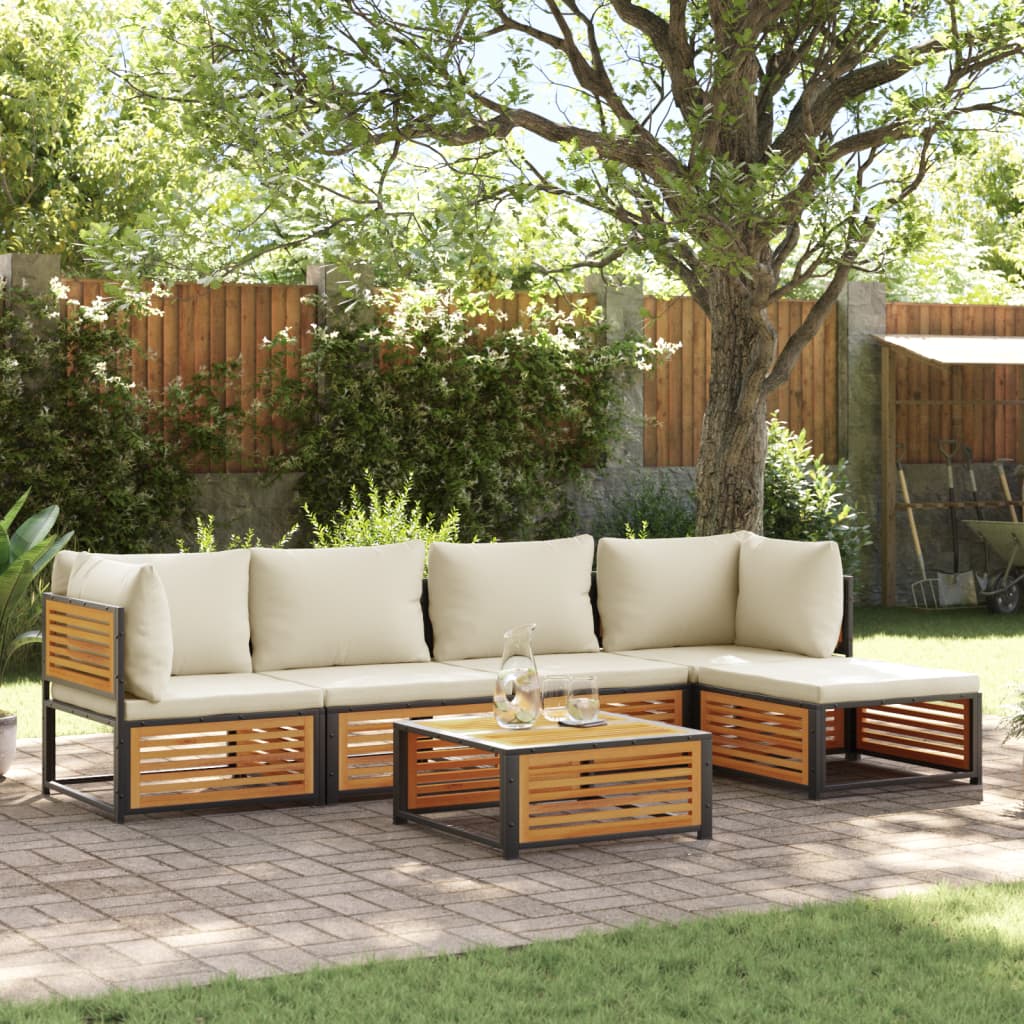 vidaXL Set de sofás de jardín con cojines 6 pzas madera maciza acacia